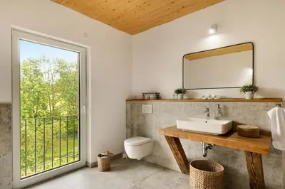 Ein Badezimmer in der Unterkunft Forest Retreat Nature Residence nahe Köln- 160 m2, 2 Schlafzimmer und Blick ins Naturschutzgebiet