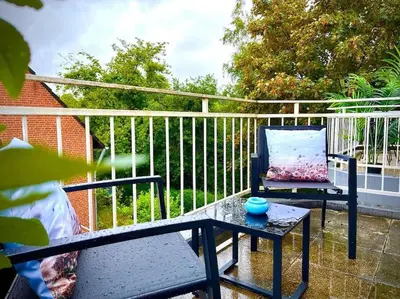 Ein Balkon oder eine Terrasse in der Unterkunft Zuhause im Ruhrgebiet 3 mit Balkon