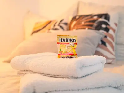 Ein Bett oder Betten in einem Zimmer der Unterkunft Zentrale & gemütliche Wohnung mit Sonnenbalkon