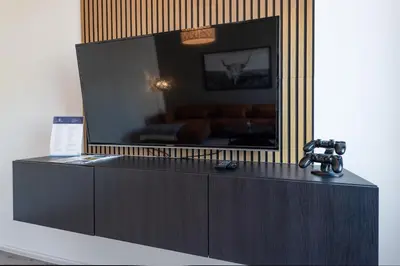 TV/Unterhaltungsangebot in der Unterkunft Modern und ruhig, mit Garage & PS4, nahe Messe, RÜ und Uniklinik, voll ausgestattete Küche, Bad mit Dusche und Badewanne