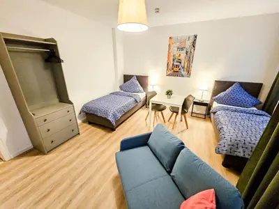 Ein Sitzbereich in der Unterkunft Centerline Apartments Solingen