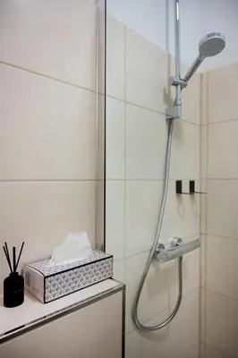 Ein Badezimmer in der Unterkunft Wohngut-City Apt. 1 Zi. 1 DB + 1 EZ 34 qm mit Parkplatz