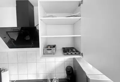Küche/Küchenzeile in der Unterkunft VAZ Apartments Corporate Living ca 15 Min Messe u HBf