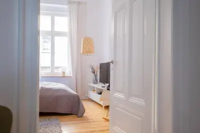 Ein Bett oder Betten in einem Zimmer der Unterkunft Design Altbautraum City von Wuppertal - Nähe DUS & Dortmund & Köln & Essen