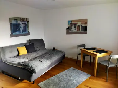 Ein Sitzbereich in der Unterkunft Modernes Appartement am Eskesberg