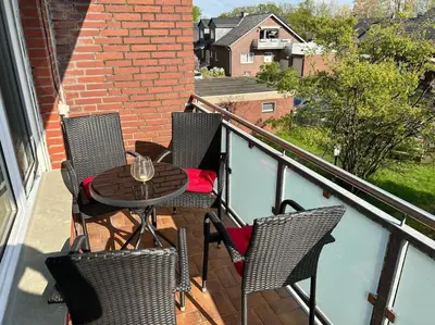 Ein Balkon oder eine Terrasse in der Unterkunft Fewo Stever-Aue