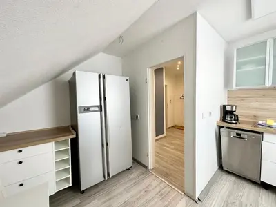 Küche/Küchenzeile in der Unterkunft Möbliertes Apartment in Herne-Mitte mit Parkplatz, Arbeitsplatz, WLAN- Super Anbindung an Autobahnen und ÖPNV -Für 1bis 3 Personen
