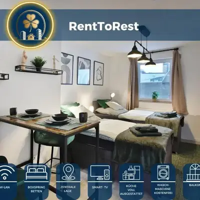 RtR Essen - Für bis zu 2 Personen - Voll ausgestattet - Balkon - Zentral Limbecker Platz - Messe - Uniklinikum - Smart TV - Modern