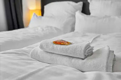 Ein Bett oder Betten in einem Zimmer der Unterkunft Design Luxus, Vollausstattung, 2 min Hbf Duisburg, beste Betten, 2 55