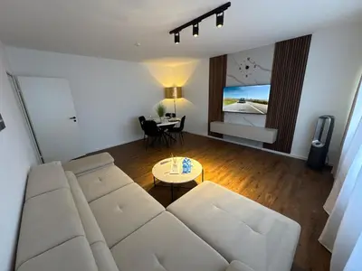Ein Sitzbereich in der Unterkunft Moderne Wohnung in Marl ideal für Familien und Monteure bis 6 Personen