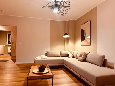 Ein Sitzbereich in der Unterkunft Modernes Design-Apartment in Hünxe