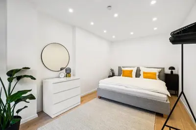 Ein Bett oder Betten in einem Zimmer der Unterkunft Schicker Wohntraum 9 Pers City, Lift, Parken