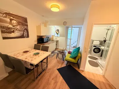 Küche/Küchenzeile in der Unterkunft Monteurwohnung oder Messewohnung inklusive Fitness Studio