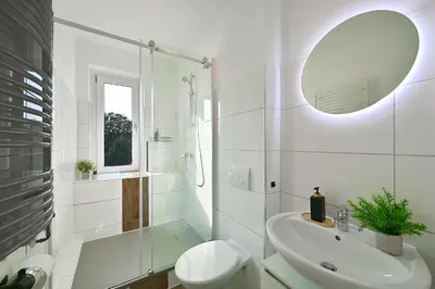 Ein Badezimmer in der Unterkunft Frisch sanierte City-Wohnung mit Workspace