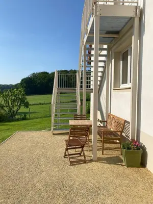 Ein Balkon oder eine Terrasse in der Unterkunft Baumberger Blick