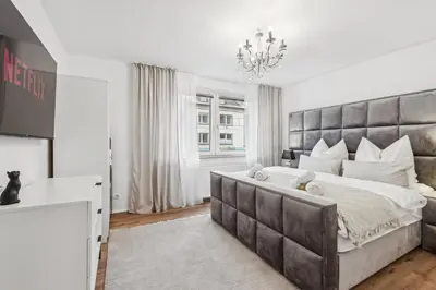 Ein Bett oder Betten in einem Zimmer der Unterkunft Design-Apartment in Rüttenscheid, Kulturlage & Top-Anbindung