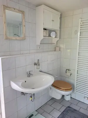 Ein Badezimmer in der Unterkunft Fachwerkhaus mit Garten nah an Stadt und Natur