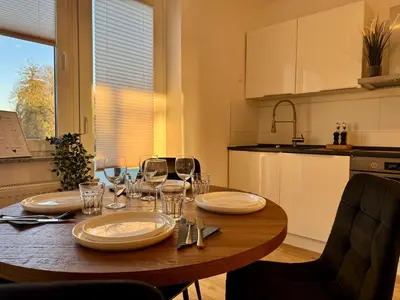 Küche/Küchenzeile in der Unterkunft Charmantes Apartment mit Balkon - Küche - SmartTV