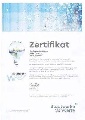 Ein Zertifikat, Auszeichnung, Logo oder anderes Dokument, das in der Unterkunft Komfortquartier Schwerte ausgestellt ist