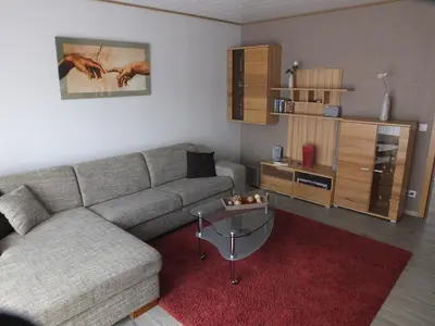 Ein Sitzbereich in der Unterkunft Ferienwohnung Baumberge
