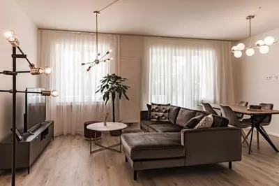 Ein Sitzbereich in der Unterkunft Sleep Inn Wehrhahn Suites