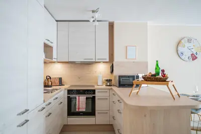 Küche/Küchenzeile in der Unterkunft Golden Design Apartment, Zentral, Familie und Business, 1000 Mbit
