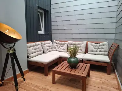 Ein Sitzbereich in der Unterkunft Elegantes Design-Elberfeld-Zentral-Bahnhof-Terrasse W5