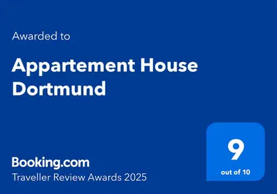 Ein Zertifikat, Auszeichnung, Logo oder anderes Dokument, das in der Unterkunft Appartement House Dortmund Lounge Appartement ausgestellt ist