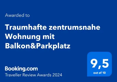 Ein Zertifikat, Auszeichnung, Logo oder anderes Dokument, das in der Unterkunft FeelsLikeHome - Traumhafte zentrumsnahe Wohnung mit Balkon&Parkplatz ausgestellt ist
